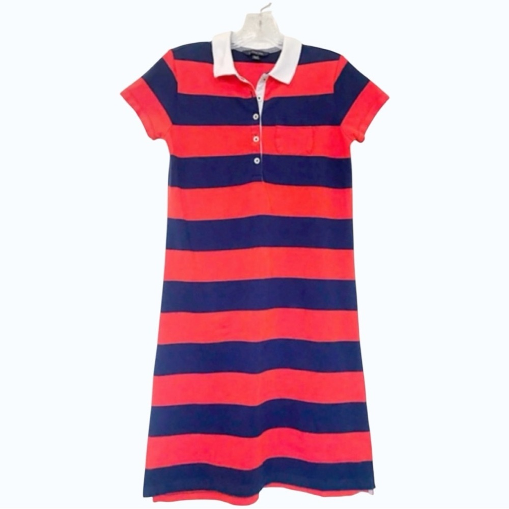 ✨ Lands’ End Striped Polo Dress | Red & Navy Cotton Stretch | XS 2–4 - Picture 2 of 8